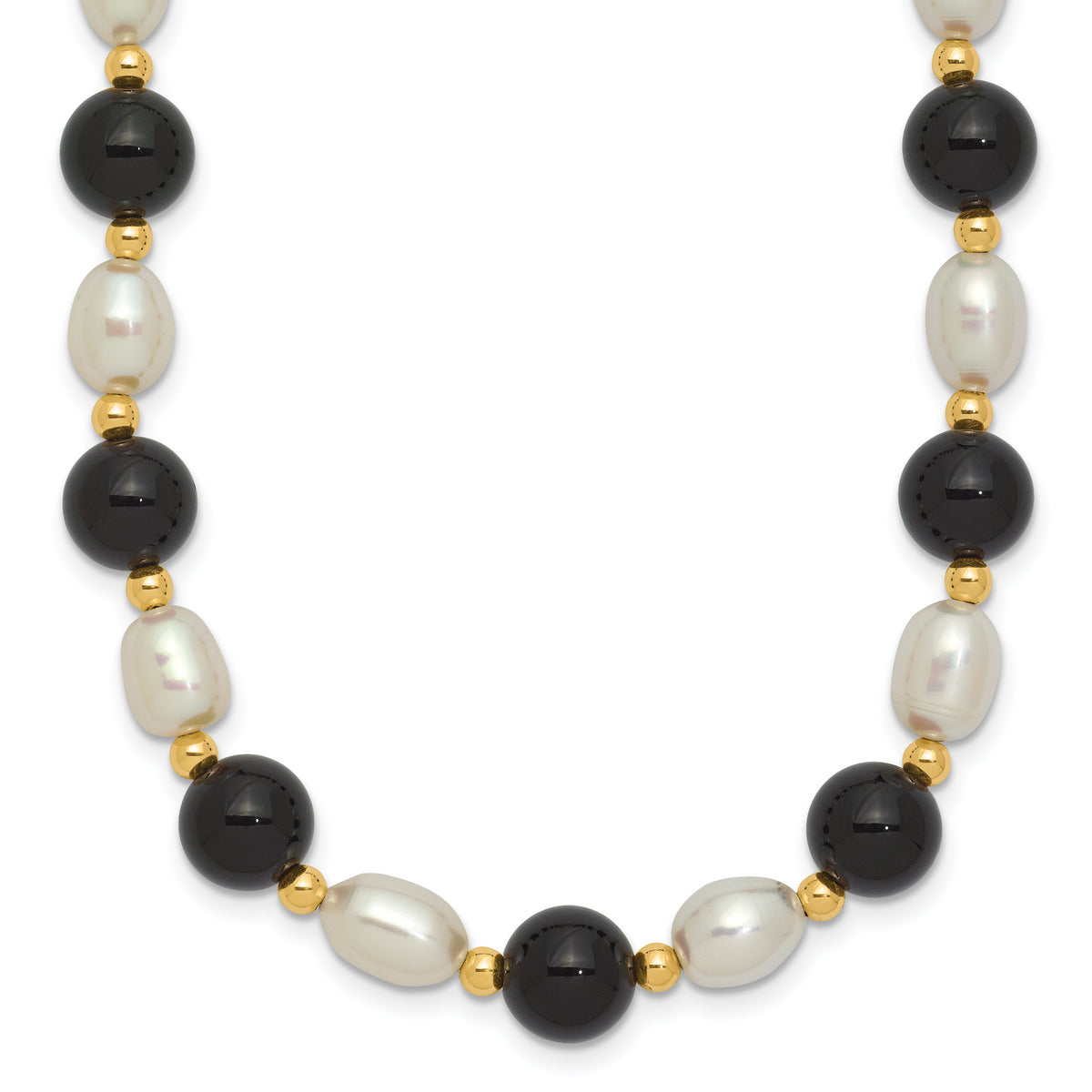 14k 6-7mm White Rice FW Cultured Pearl Onyx Bead Necklace