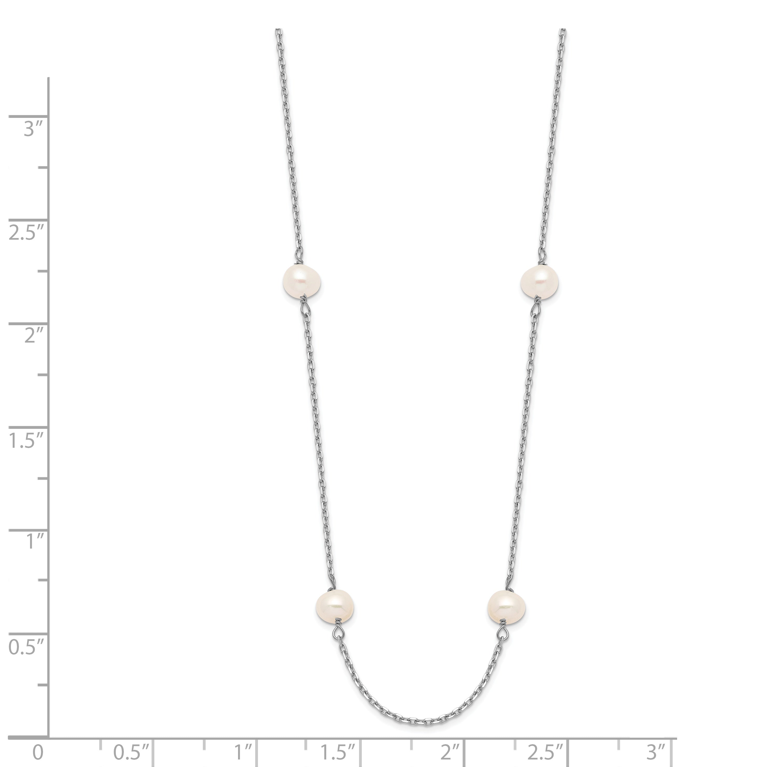 14K White Gold Pearl Necklace with Rhodium Elegance 16 Inch