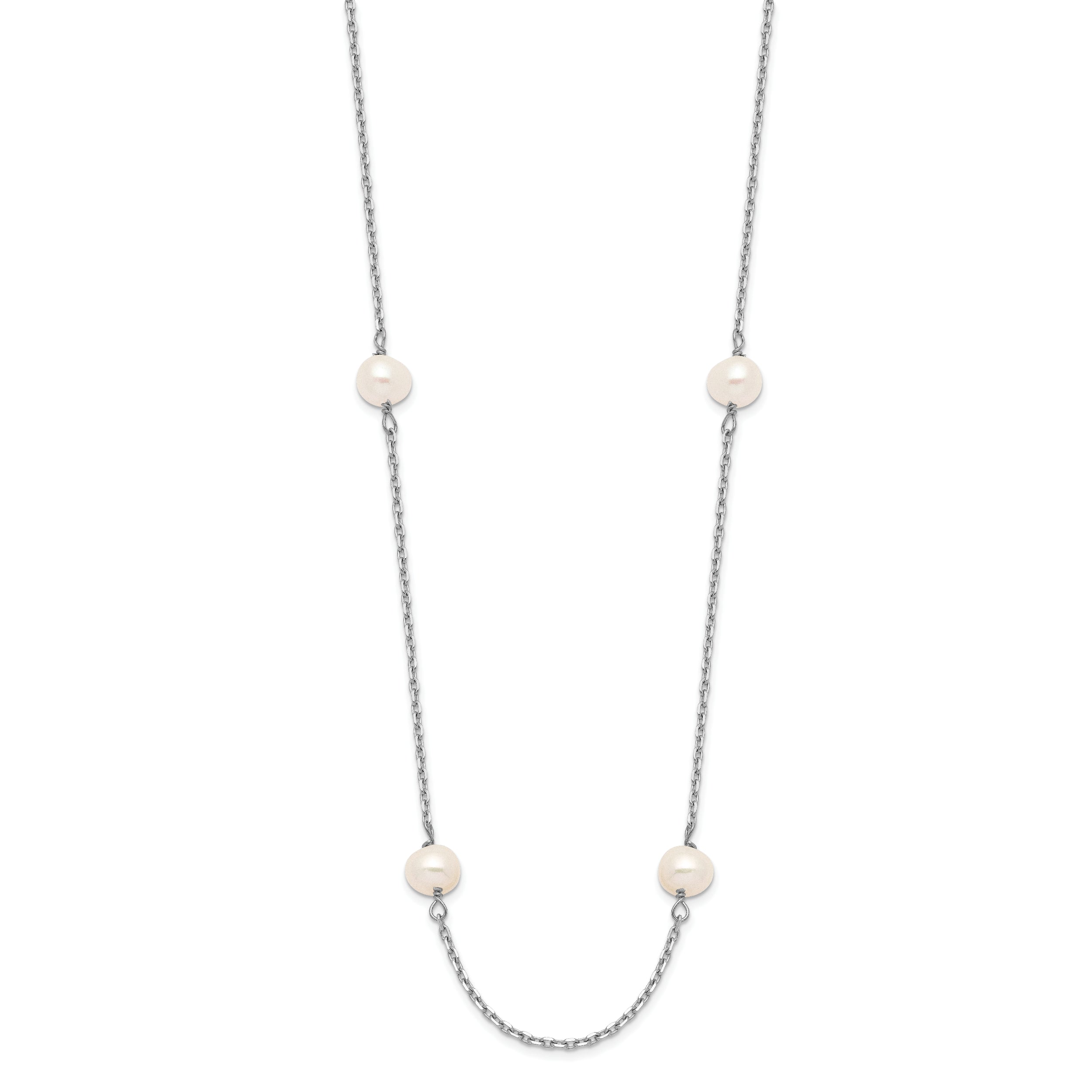 14K WG 4-5mm White Near Round FW Cultured Pearl 8-station Necklace