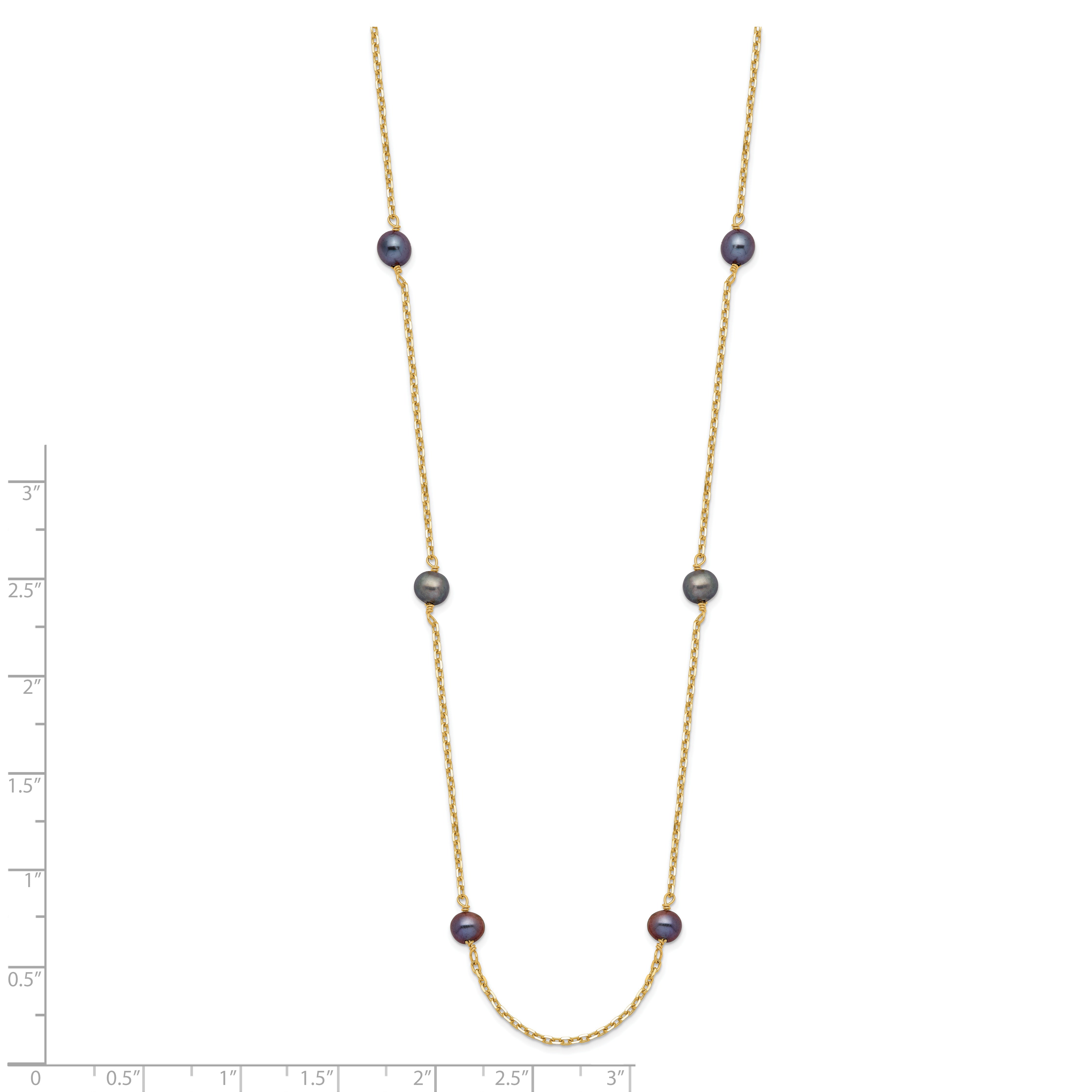 14K Gold Black Pearl Necklace with Elegant Freshwater Cultured Stations