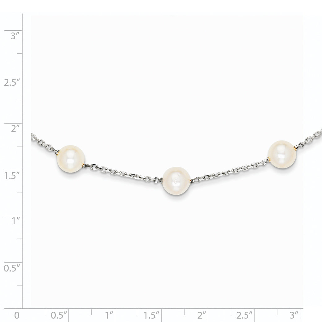 14K White Gold Freshwater Cultured Pearl Necklace with Rhodium Finish