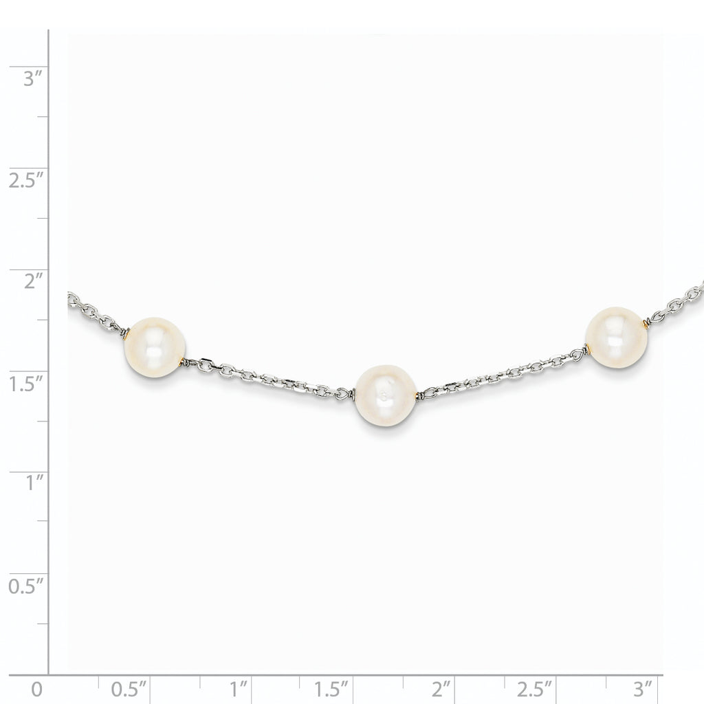 14K White Gold Freshwater Cultured Pearl Necklace with Rhodium Finish