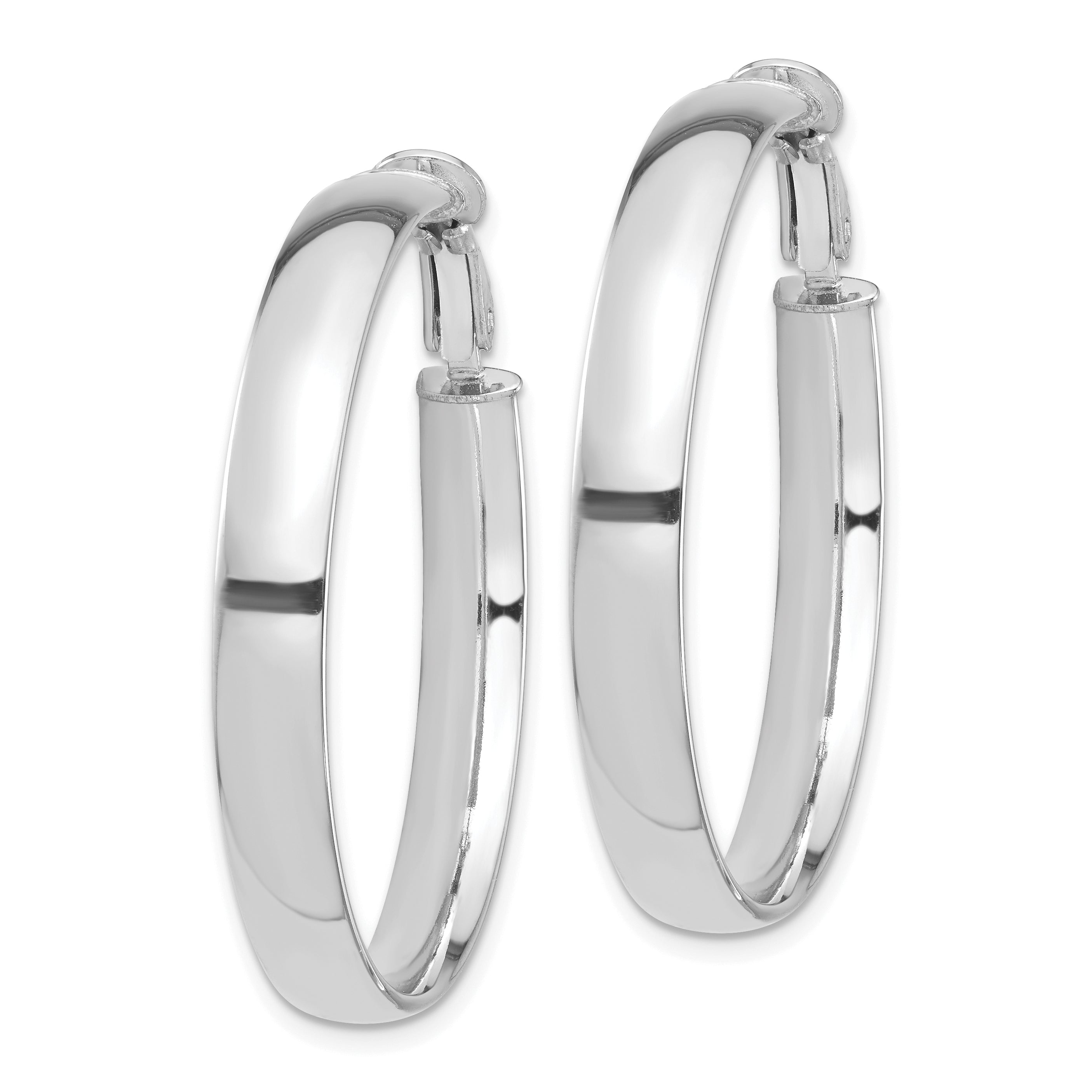 14k White Gold High Polished 5mm Omega Back Hoop Earrings Secondary image