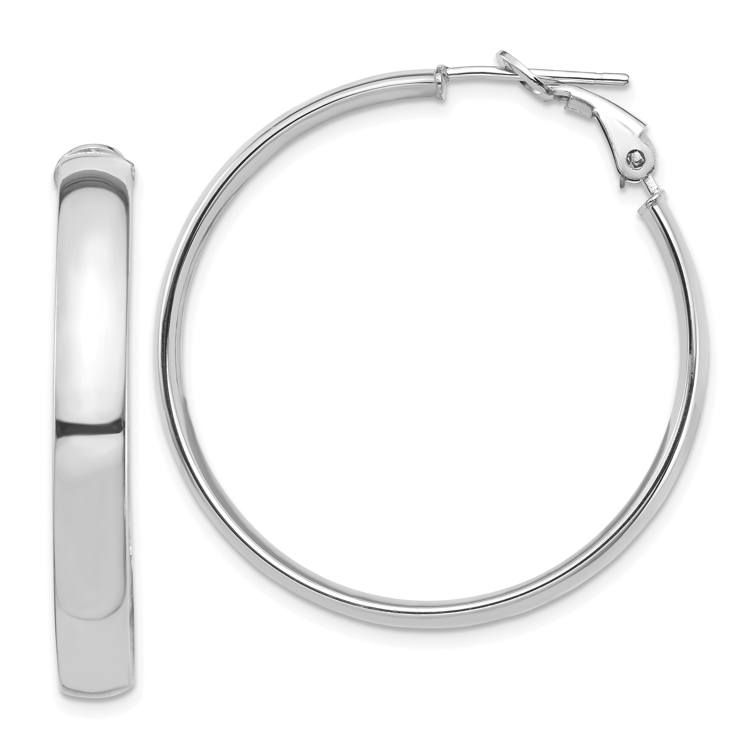 14k White Gold High Polished 5mm Omega Back Hoop Earrings Main image