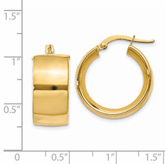 14K Gold Polished Hoop Earrings with Hollow Design  9.75mm, Elegant & Lightweight