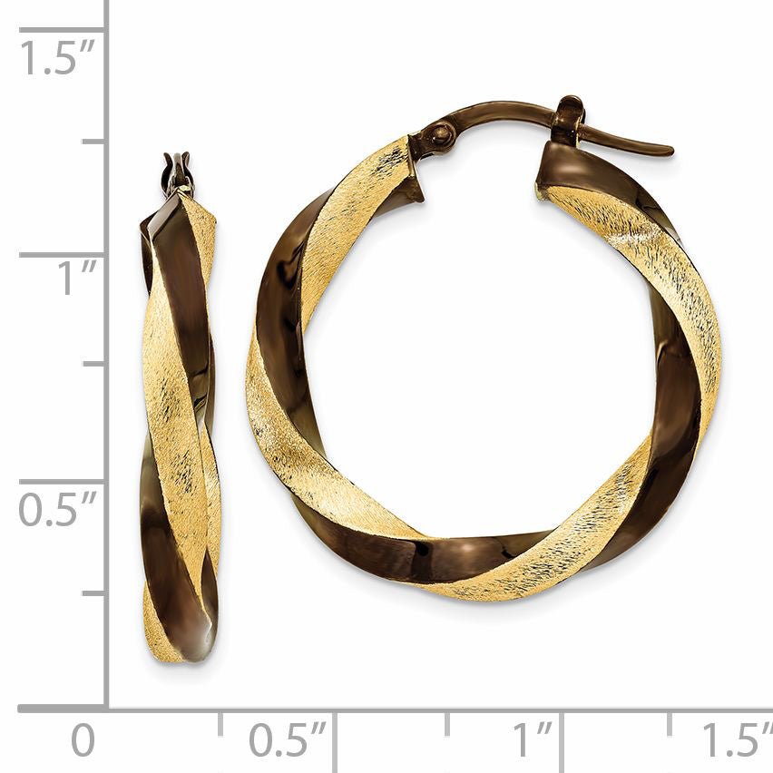 14k & Brown Rhodium 3.75mm Twisted Hoop Earrings
