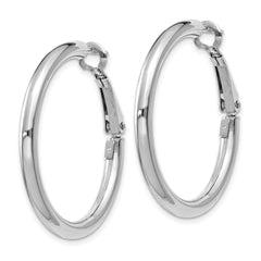14K White Gold Polished Hoop Earrings with Omega Back 32.5mm Hollow Design