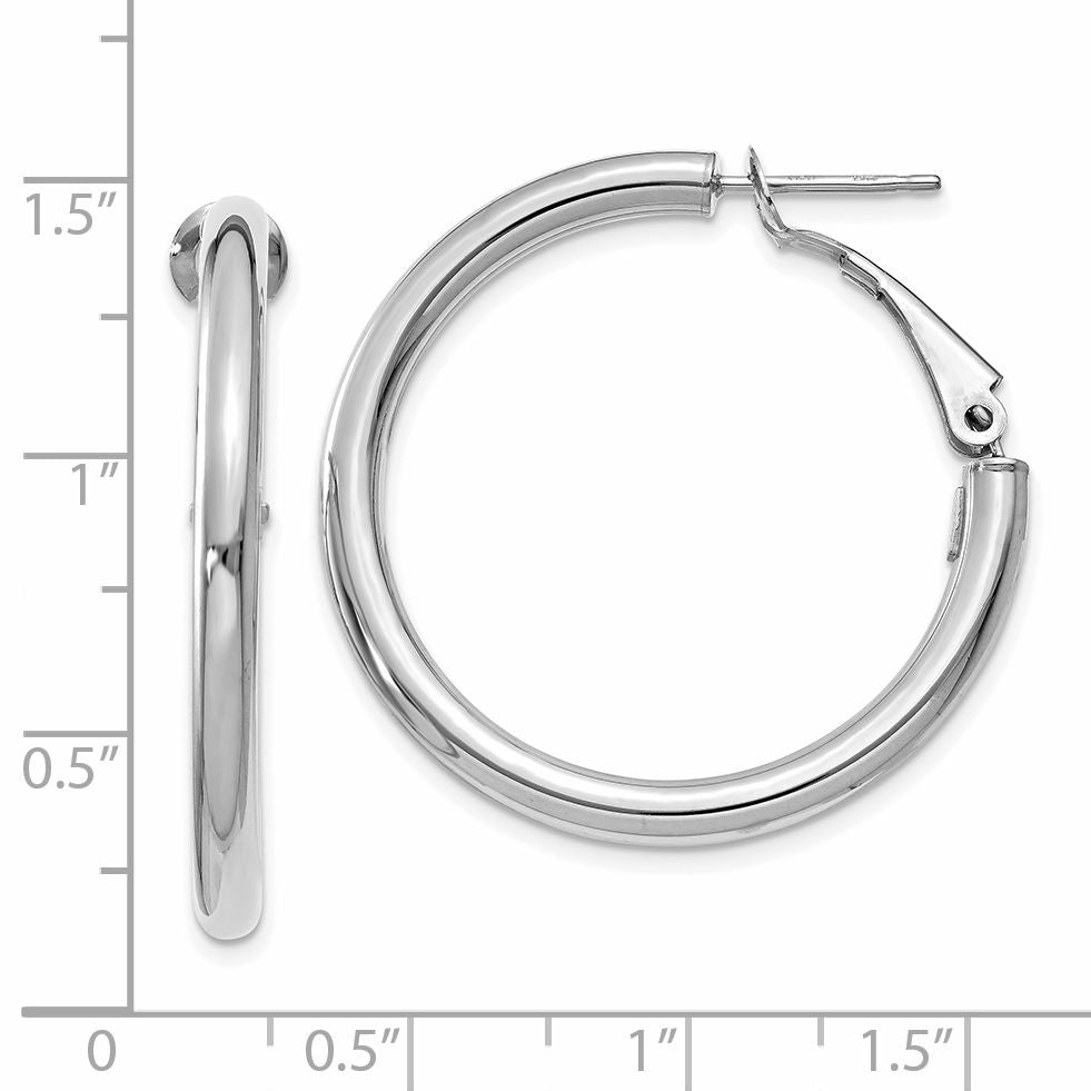 14K White Gold Polished Hoop Earrings with Omega Back 32.5mm Hollow Design