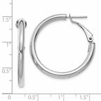 14K White Gold Polished Hoop Earrings with Omega Back 32.5mm Hollow Design