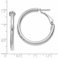 14K White Gold Polished Hoop Earrings with Omega Back 32.5mm Hollow Design