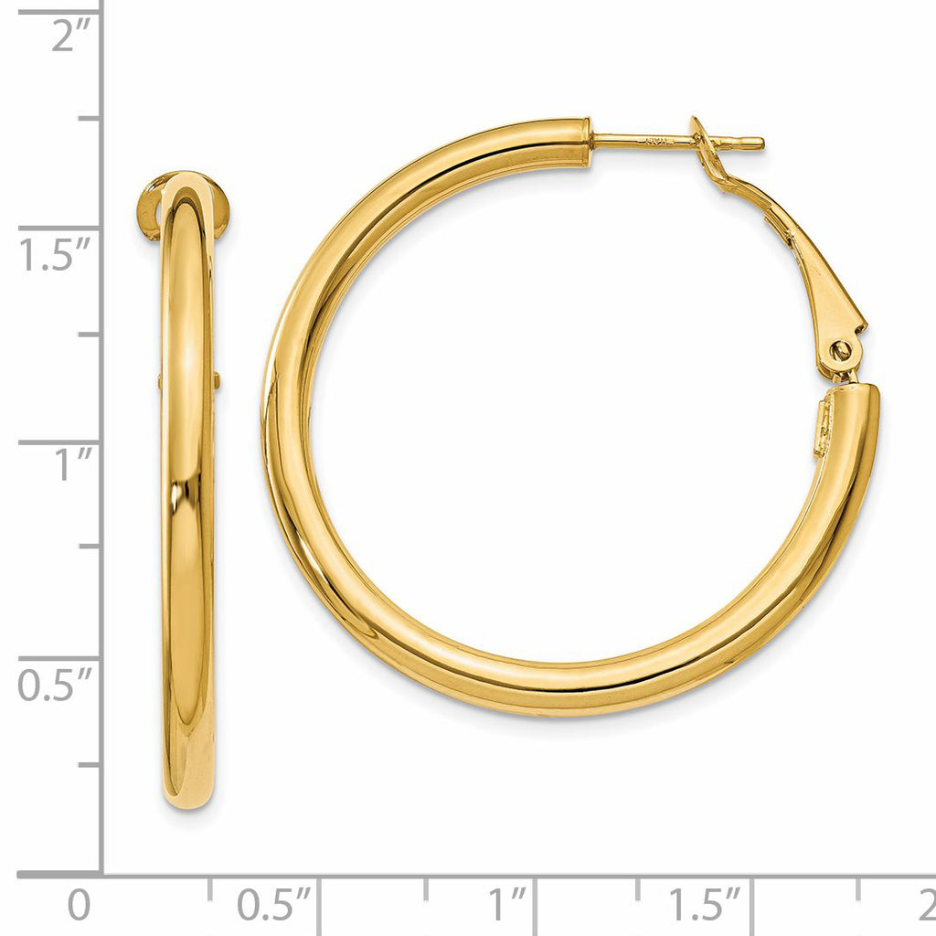 14K Gold Polished Hoop Earrings with Omega Back  36mm Hollow Design