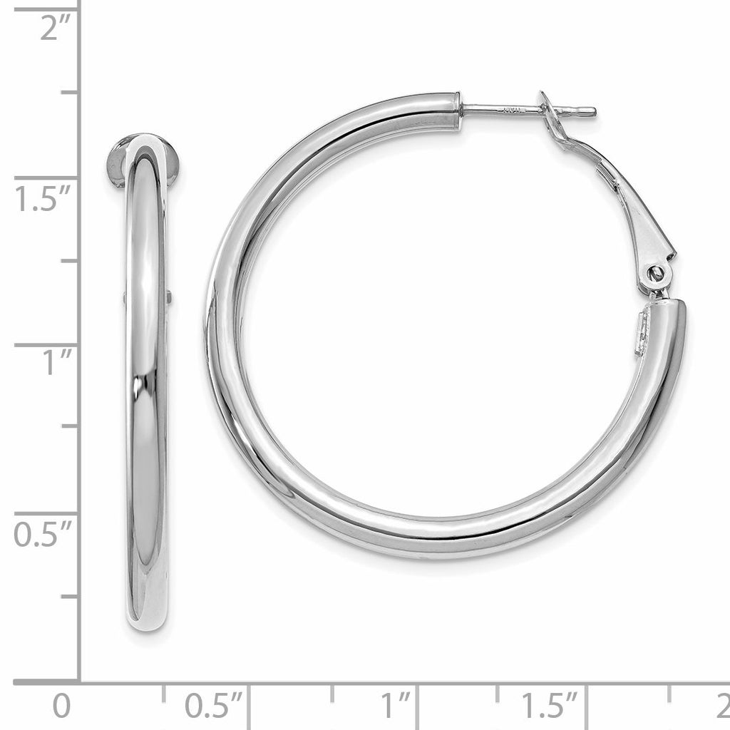 14K White Gold Polished Omega Back Hoop Earrings for Women