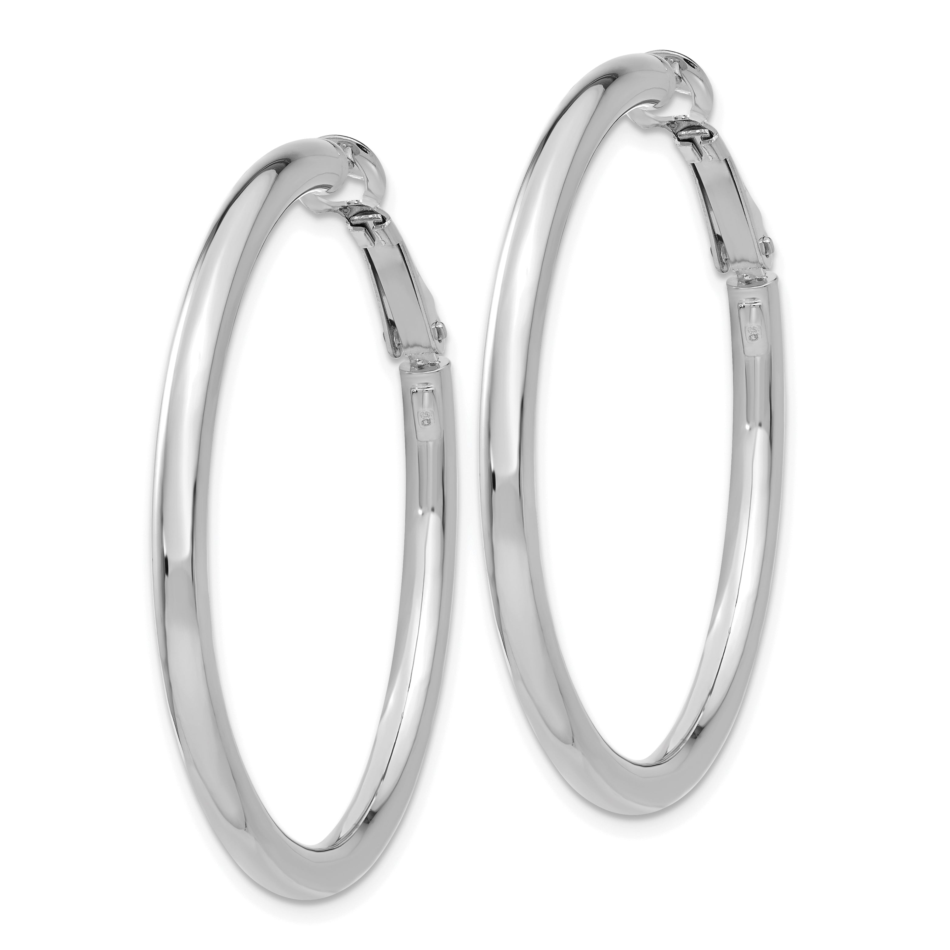 14K White Gold Polished Hoop Earrings with Omega Back Closure