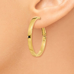 14k 3x25mm Polished Square Tube Round Hoop Earrings