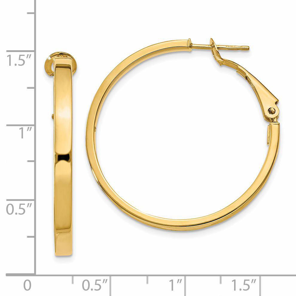 14K Gold Polished Square Tube Hoop Earrings with Omega Clip