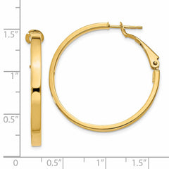 14K Gold Polished Square Tube Hoop Earrings with Omega Clip
