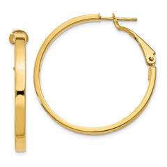 14k 3x30mm Polished Square Tube Round Hoop Earrings