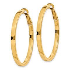 14K Gold Polished Square Tube Hoop Earrings with Omega Clip