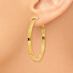 14K Gold Polished Square Tube Hoop Earrings with Omega Clip