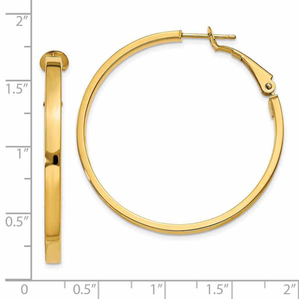 14K Gold Polished Square Tube Hoop Earrings with Omega Clip