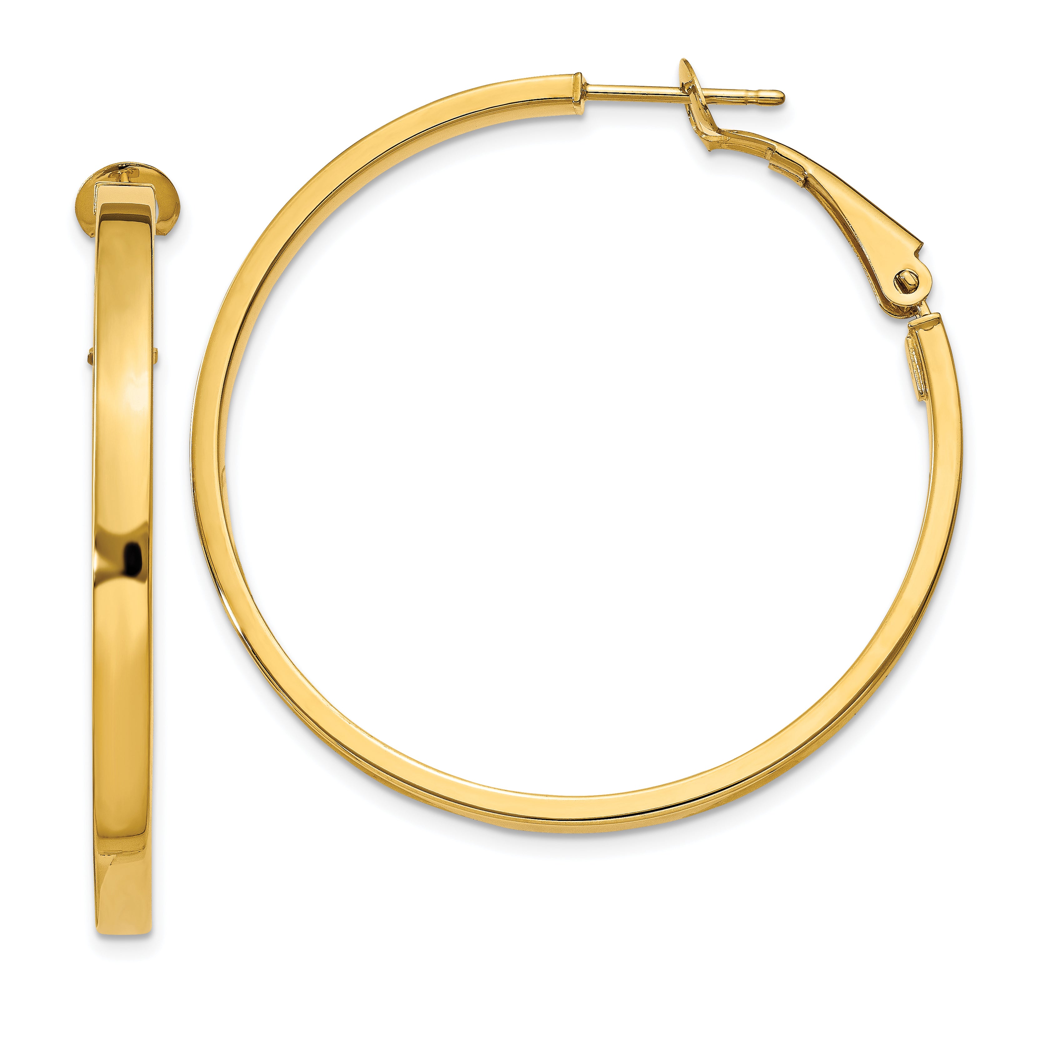 14k 3x37mm Polished Square Tube Round Hoop Earrings