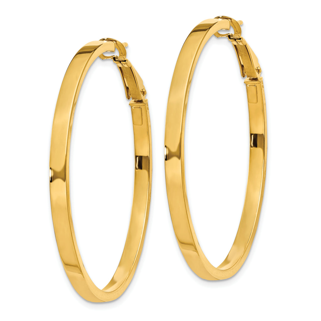 14K Gold Polished Square Tube Hoop Earrings with Omega Clip