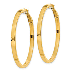14K Gold Polished Square Tube Hoop Earrings with Omega Clip