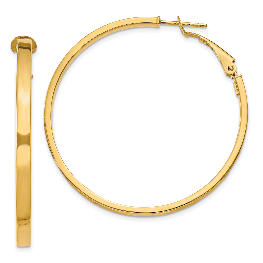 14k 3x40mm Polished Square Tube Round Hoop Earrings