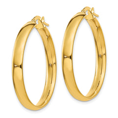 14K Gold Polished Hoop Earrings, 4x25mm Lightweight Elegance for Women