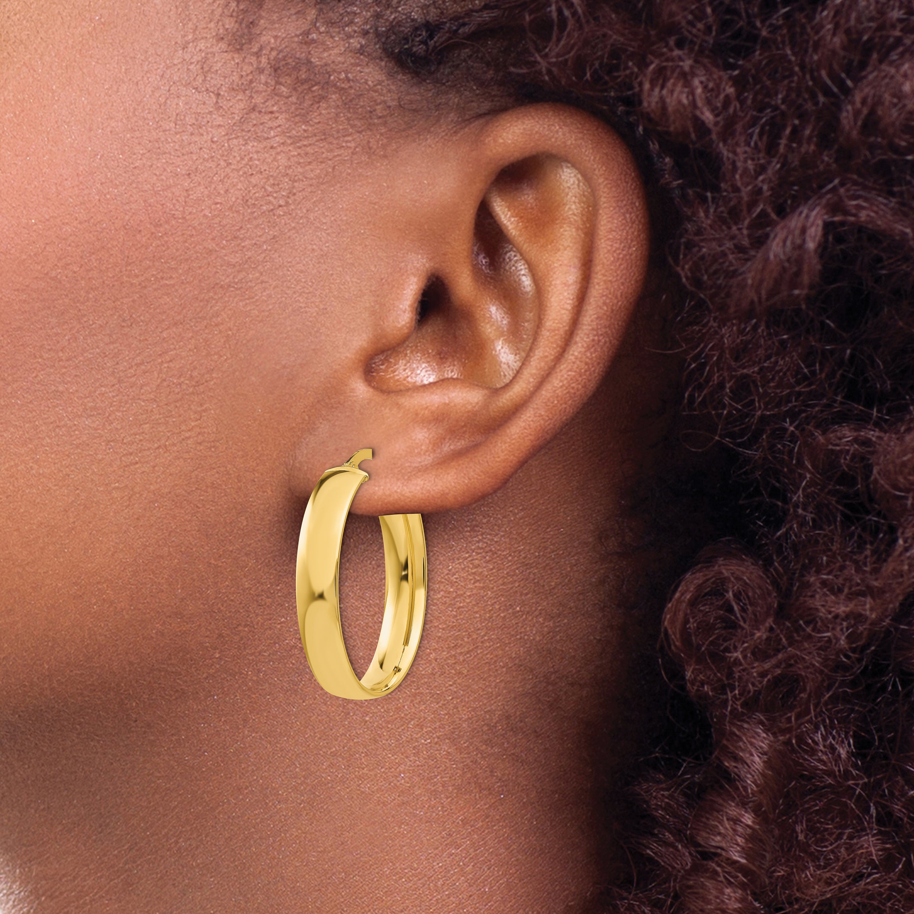 14K Gold Polished Oval Hoop Earrings, 5.75mm Elegant Hollow Design