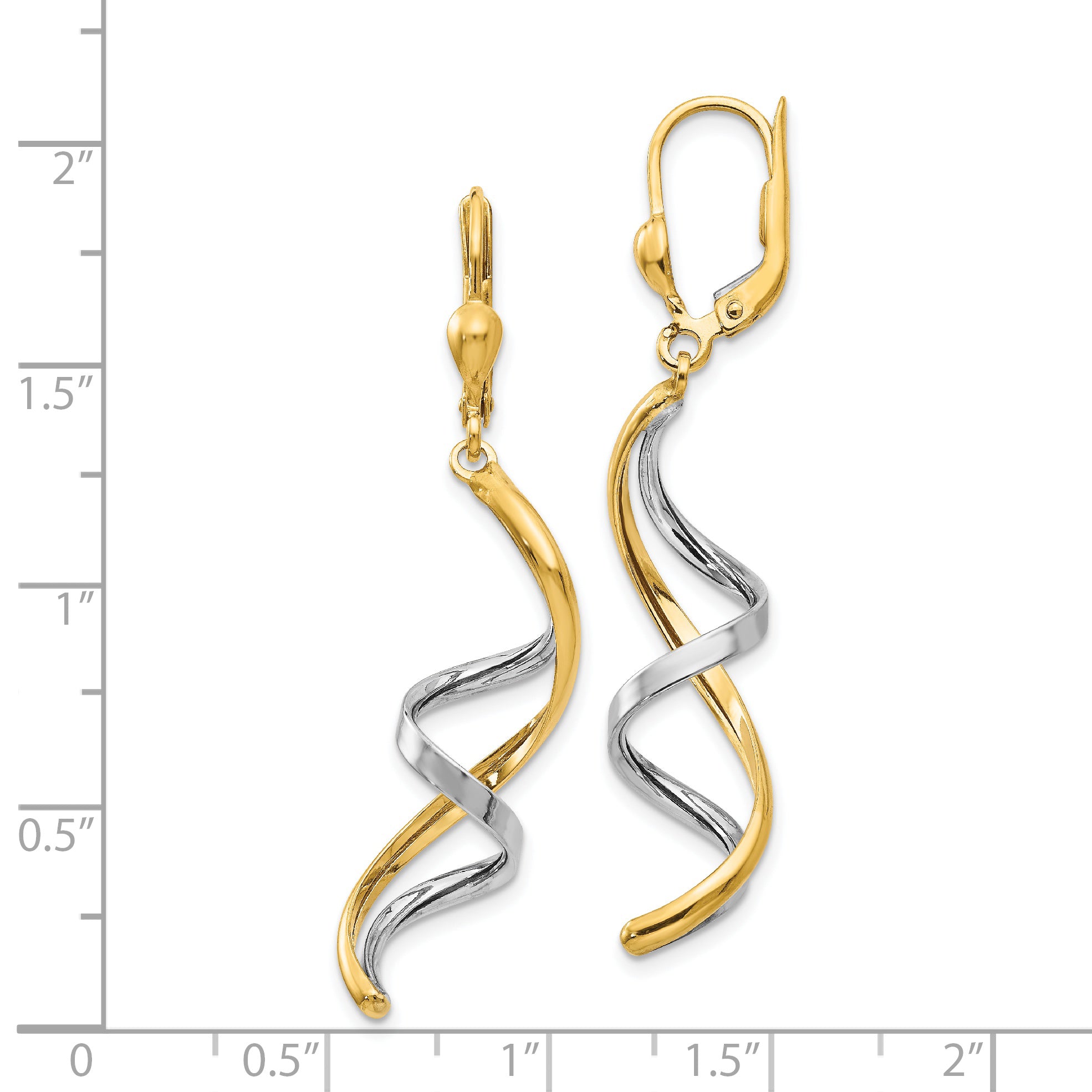 14K Two-Tone Gold Spiral Drop Earrings with Polished Finish Leverback