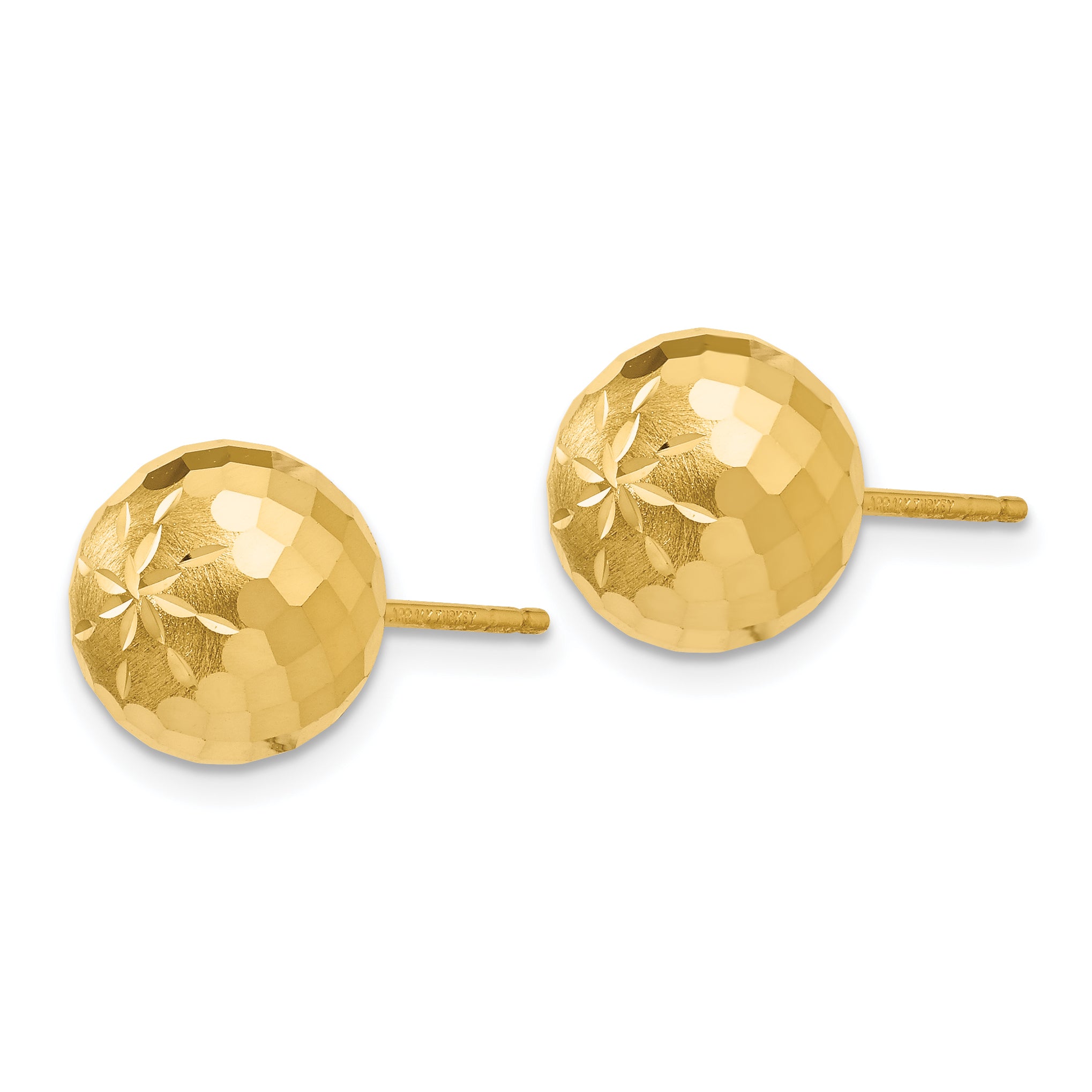 Diamond-Cut Puffed Ball Stud Earrings in 14K Yellow Gold, 9mm