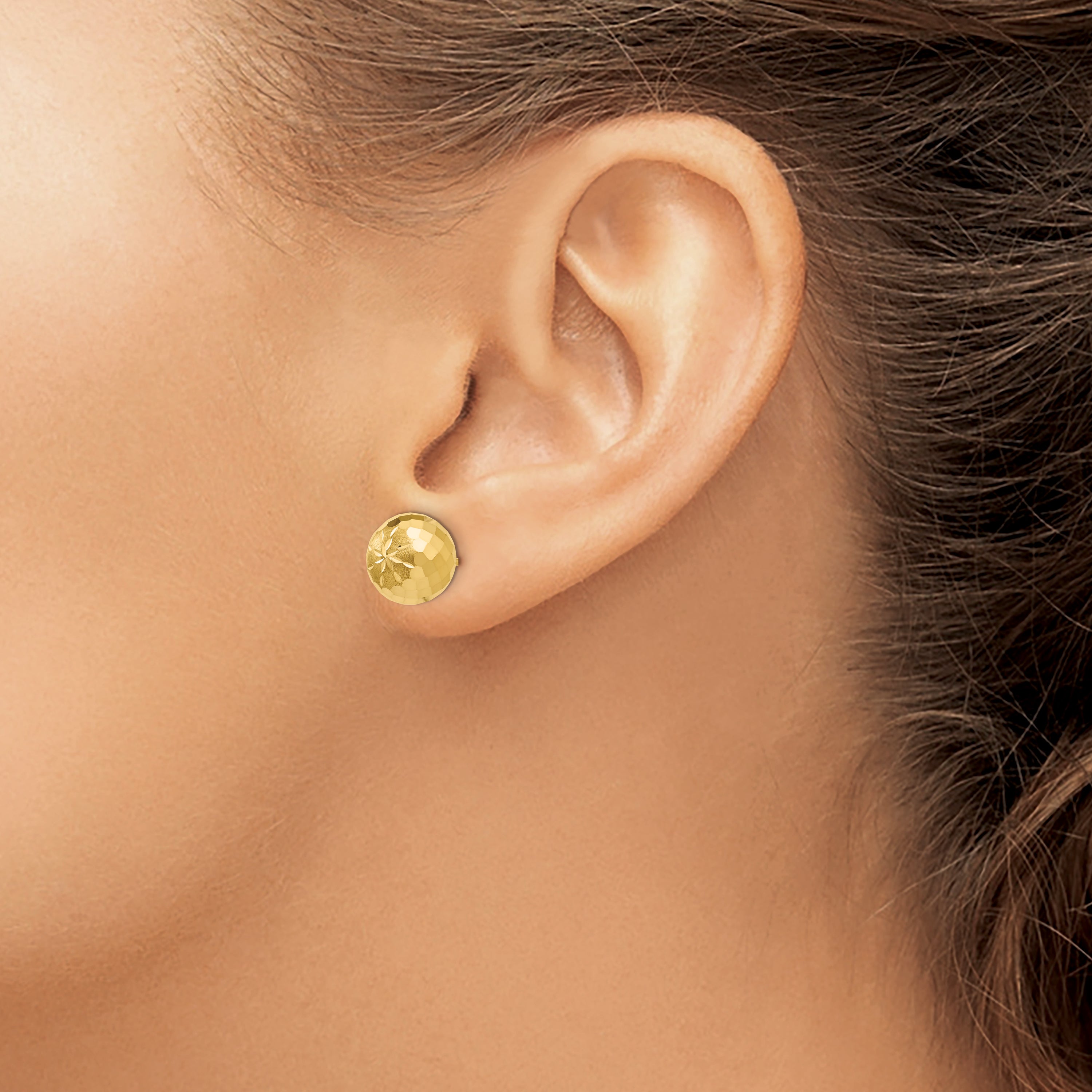 Diamond-Cut Puffed Ball Stud Earrings in 14K Yellow Gold, 9mm