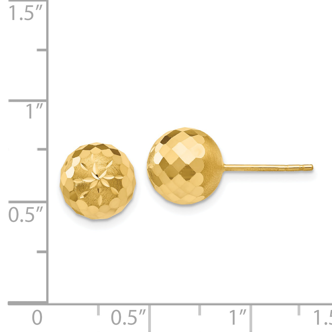 Diamond-Cut Puffed Ball Stud Earrings in 14K Yellow Gold, 9mm