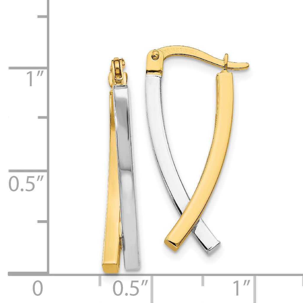 14K Two-Tone Gold Hinged Drop Earrings with Polished Finish Elegant Design