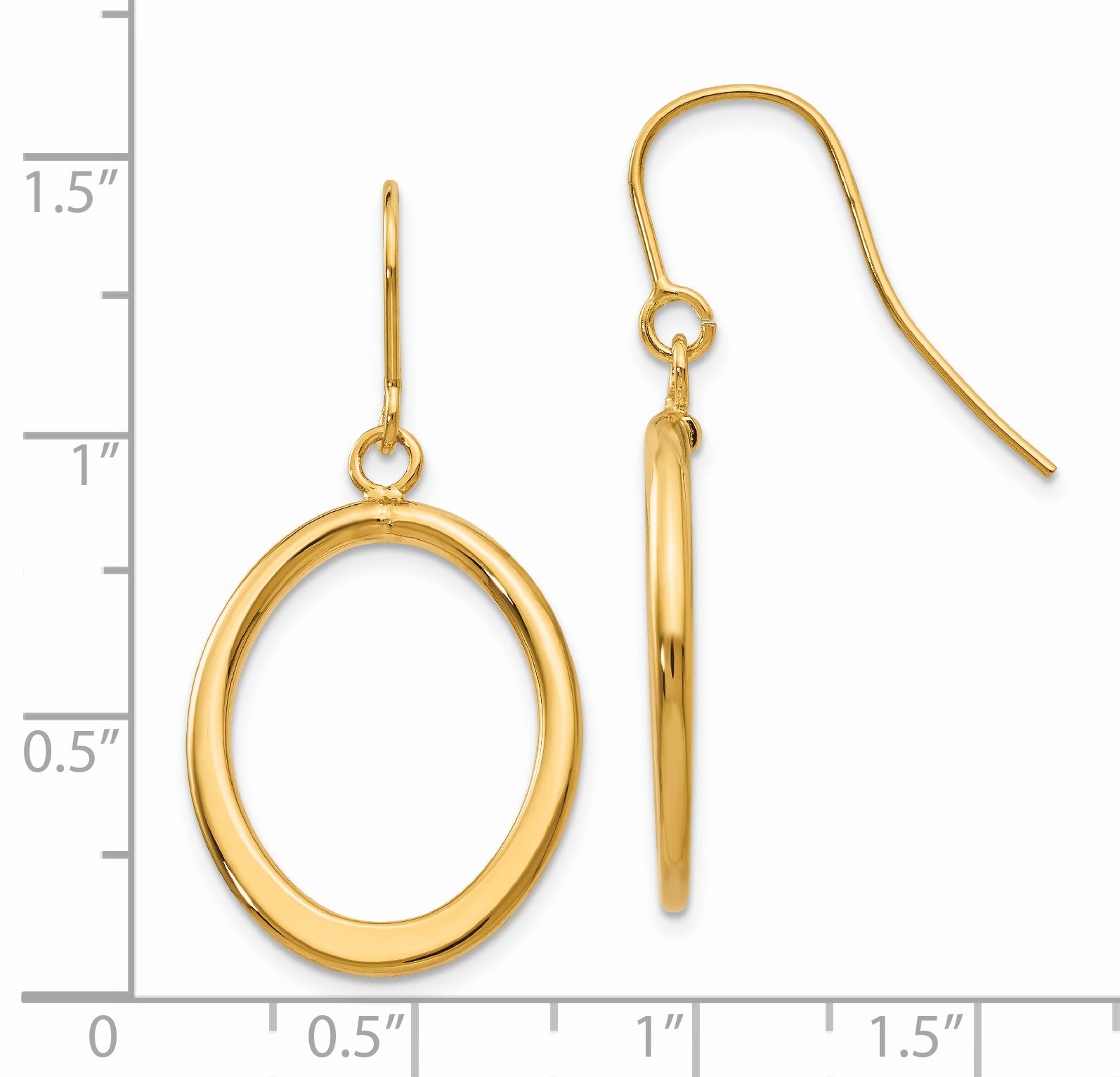 14K Yellow Gold Polished Oval Dangle Earrings, Elegant & Nickel Free Secondary image