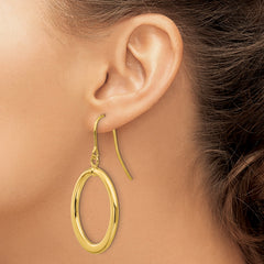 14K Yellow Gold Polished Oval Dangle Earrings, Elegant & Nickel Free