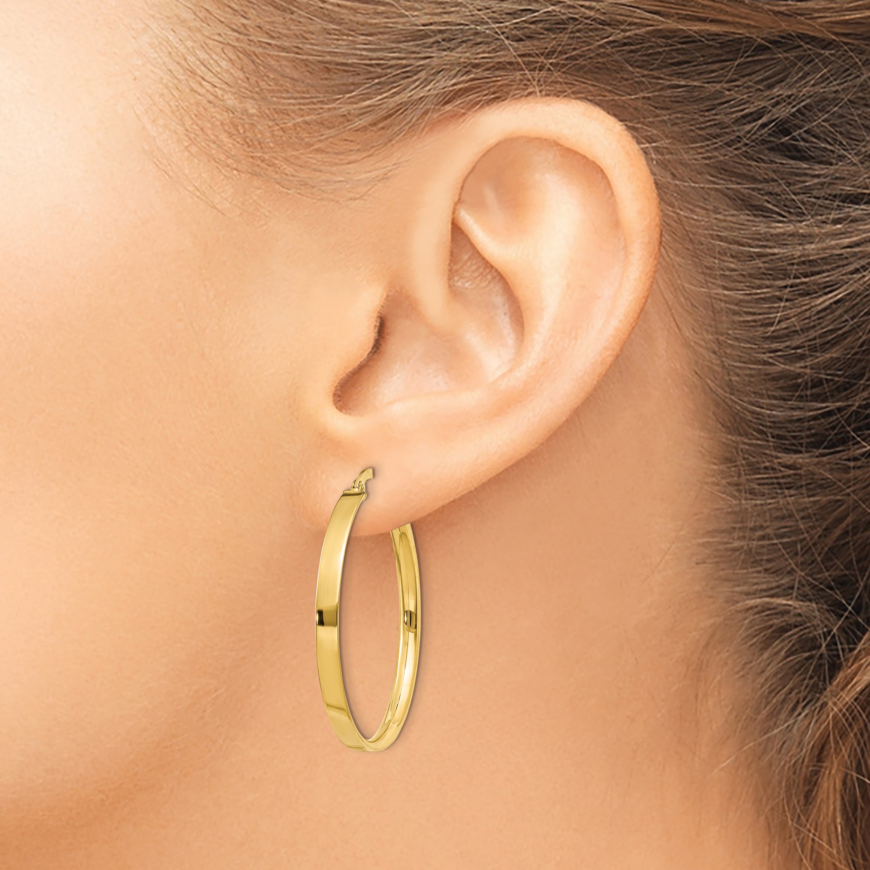 14K Gold Polished XL Hoop Earrings for Women Hollow 3mm Tubing Design