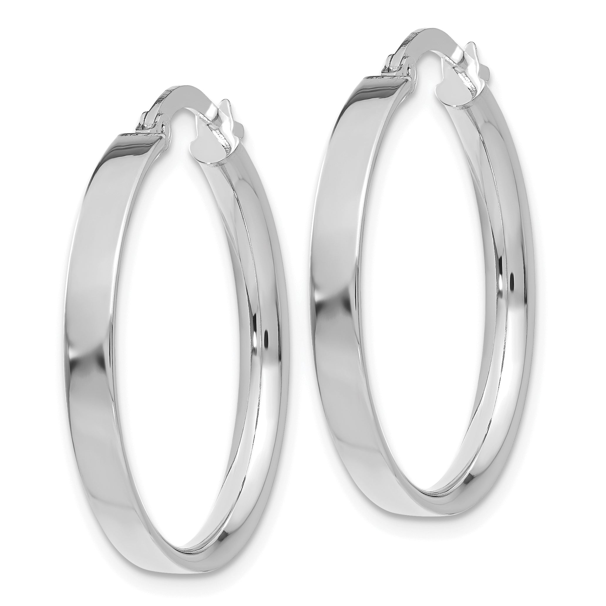14K White Gold Medium Hoop Earrings with Polished Rhodium Finish Hollow Design