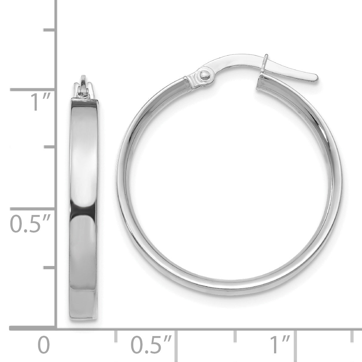 14K White Gold Medium Hoop Earrings with Polished Rhodium Finish Hollow Design