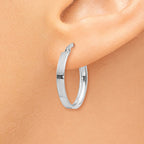 14K White Gold Oval Hoop Earrings with Rhodium Finish, Elegant and Nickel-Free