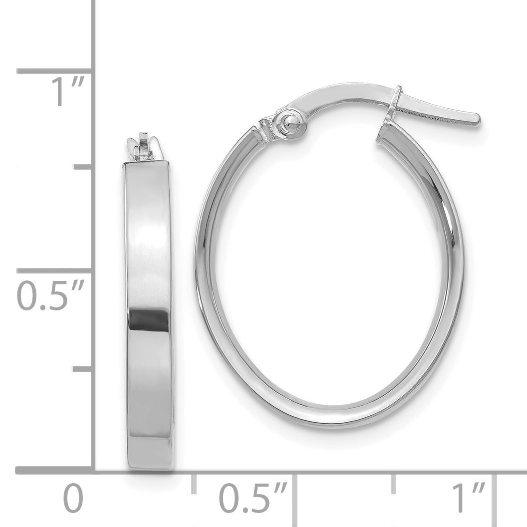 14K White Gold Oval Hoop Earrings with Rhodium Finish, Elegant and Nickel-Free