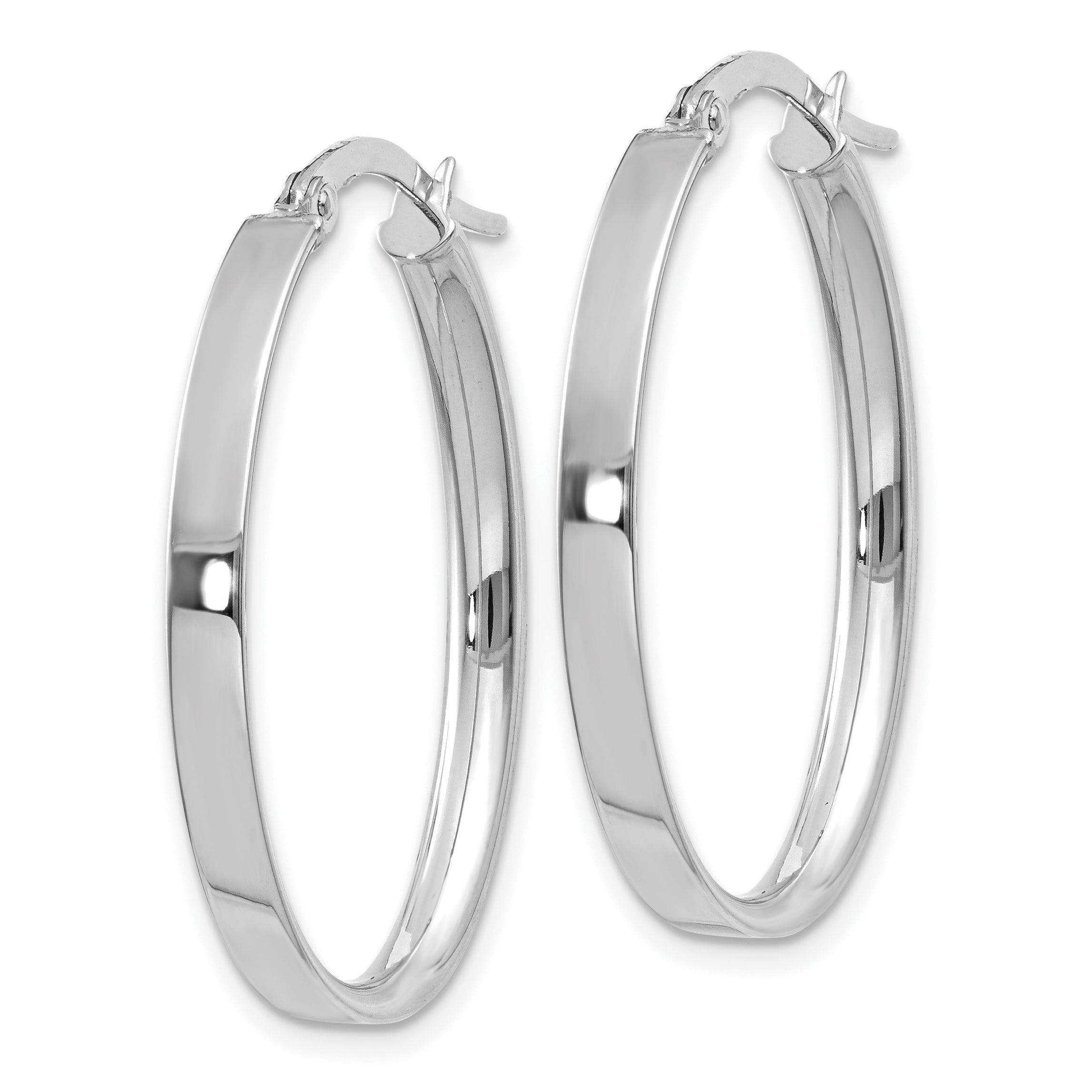 14K White Gold 3mm Oval Hoop Earrings Secondary image