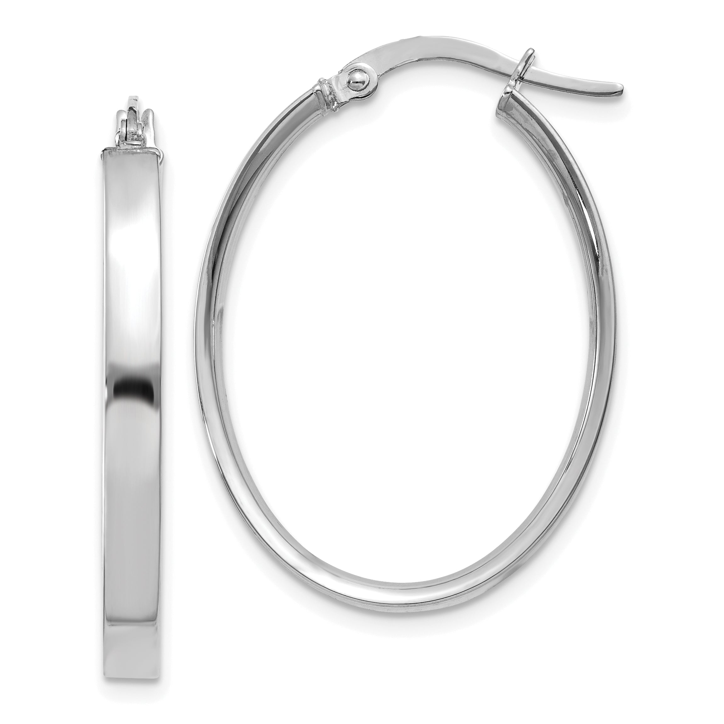 14K White Gold 3mm Oval Hoop Earrings Main image