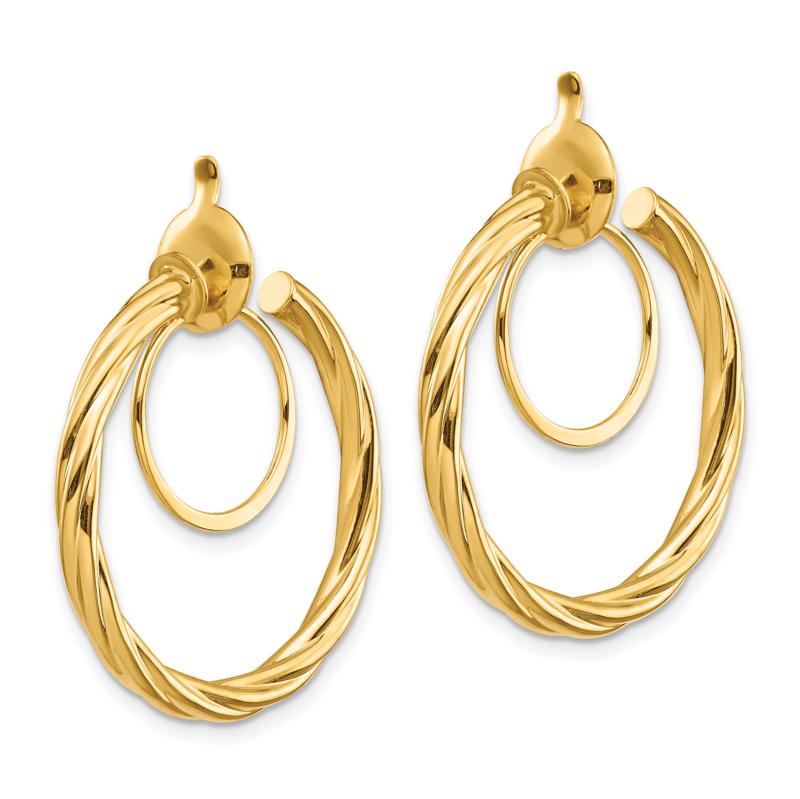 14K Gold Twisted Non-Pierced Hoop Earrings Polished Nickel-Free Hollow Design Secondary image