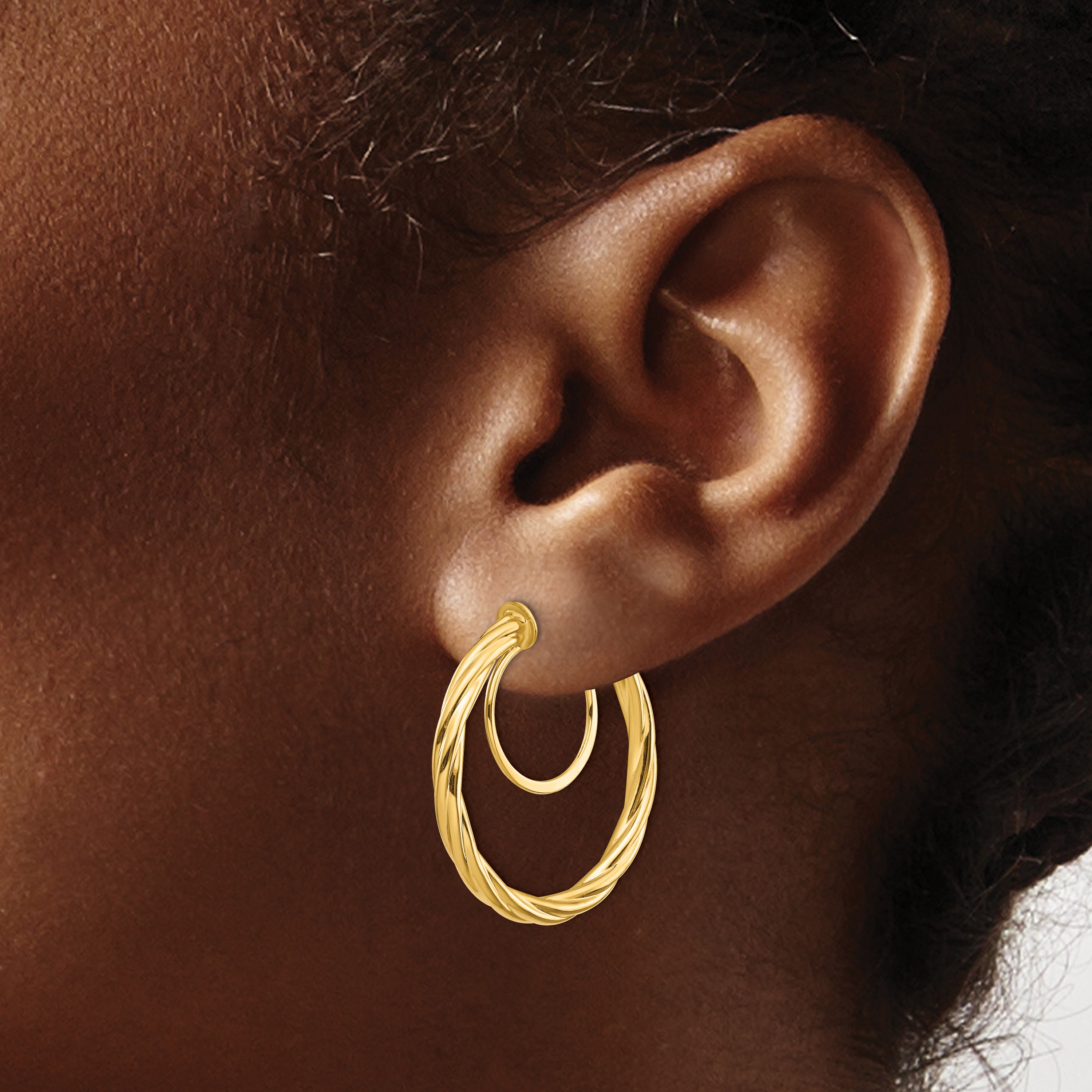 14K Twisted Non-pierced Hoop Earrings