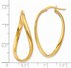 14K Gold Twisted Oval Hoop Earrings, Polished 18mm Elegant Design