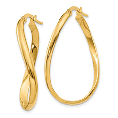 14K Gold Twisted Oval Hoop Earrings, Polished 18mm Elegant Design