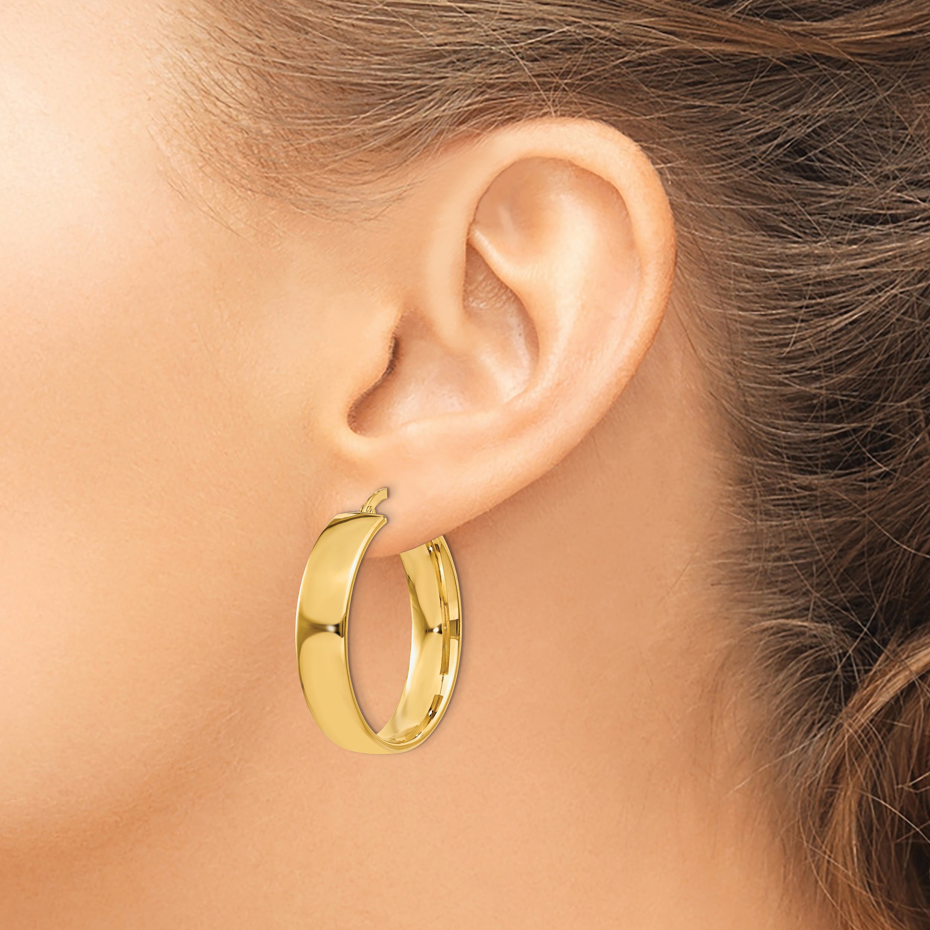 14K Gold Hoop Earrings with Polished Finish  6.75mm Hollow Design for Women