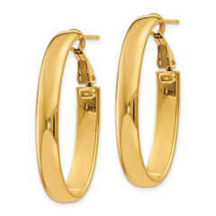 14K Gold Oval Hoop Earrings with Polished Finish and Omega Back